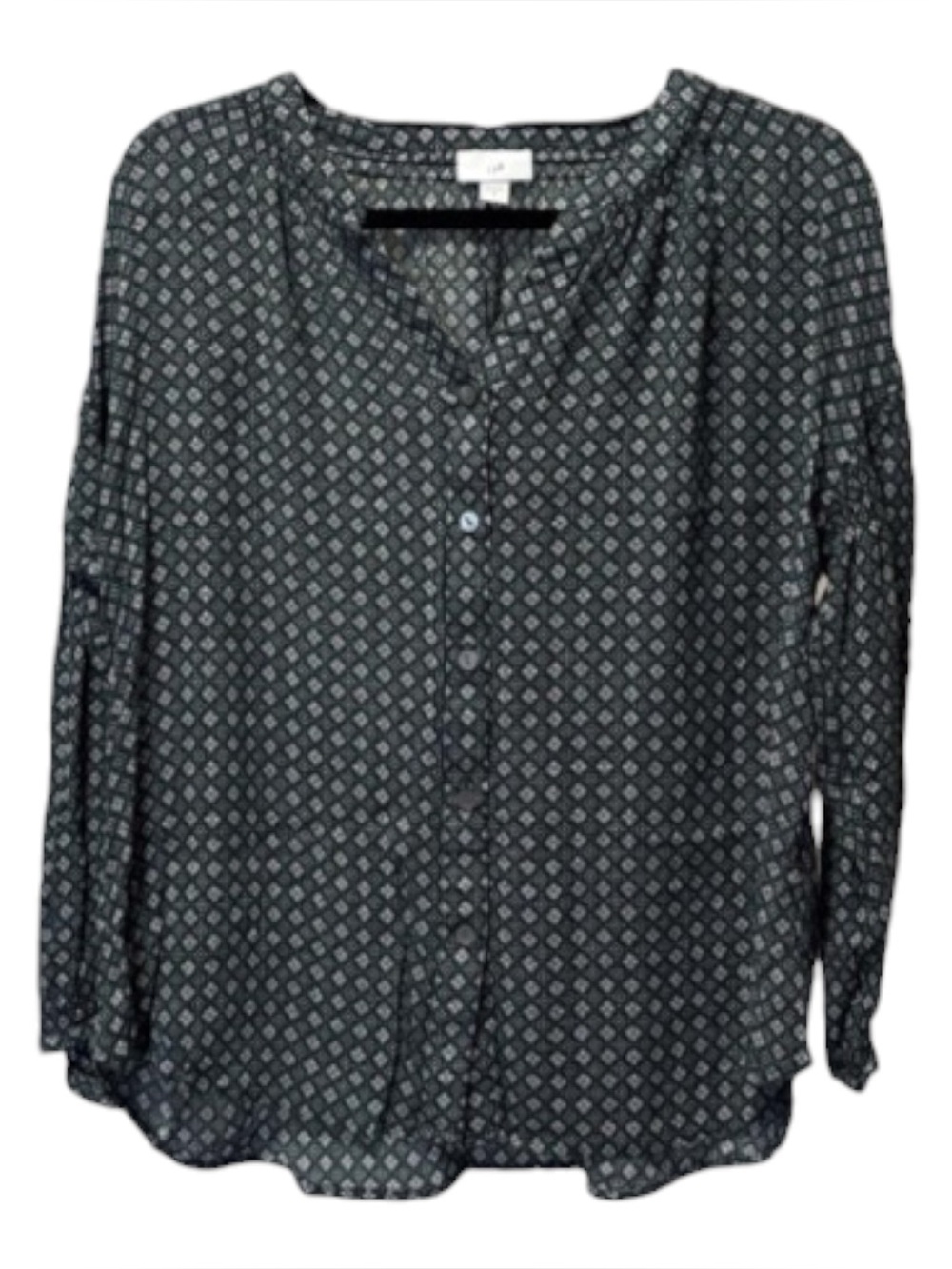 J. Jill Green and White Printed Button-Front Blouse